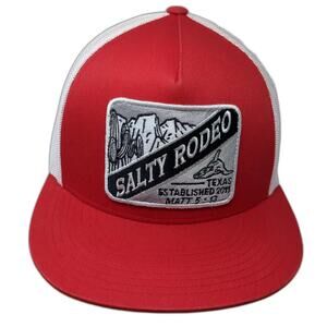 Salty Rodeo Trucker Hat Red White OS Patch Texas Adjustable Snapback Sport-Tek